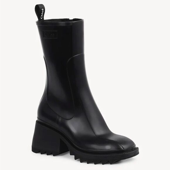 Chloé Black Rubbers Rain Boots EU 40 US 9 Urban Edgy Chunky Goth Grunge Runway - Picture 2 of 16